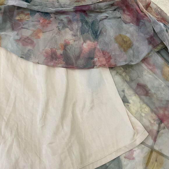 H&M  FLORAL MESH DRESS women’s size Medium Boho sq. Neck puff sleeves tiered - Picture 10 of 12